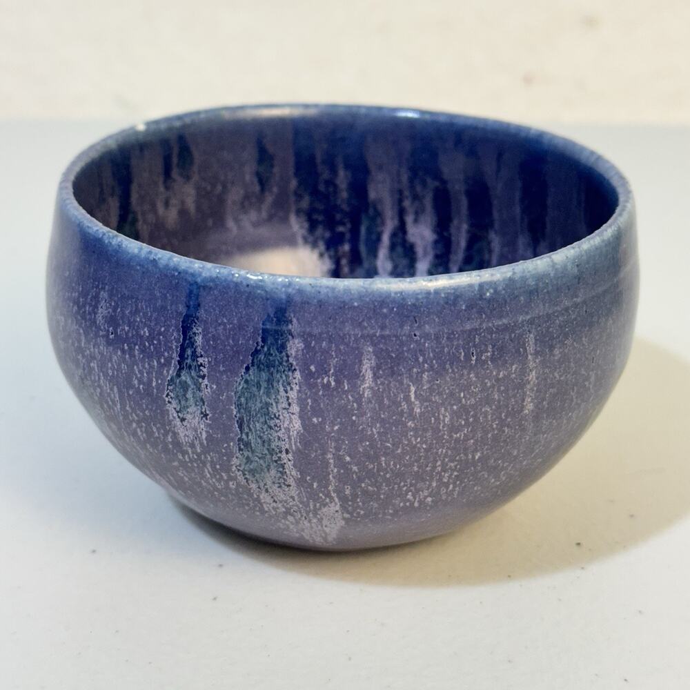 Studio Art Stoneware Bowl- Artist Stamp BR- Hand Thrown Purple Cobalt Blue Glaze